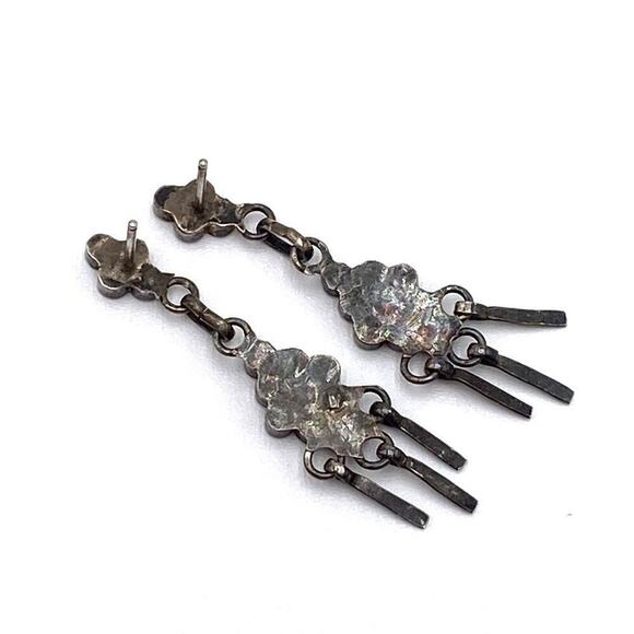 ZUNI Dishta TURQUOISE DOT INLAY EARRINGS Sterling Silver Vintage RARE Tribal - Picture 3 of 11